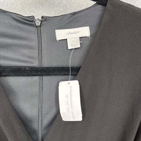 CJ Banks Faux Wrap Dress Size 1X Black Ruched Waist Half Sleeve Stretch Knit NEW - Picture 5 of 13